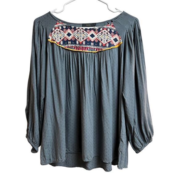 THML Women's Peasant Blouse Blue Large - Picture 1 of 11